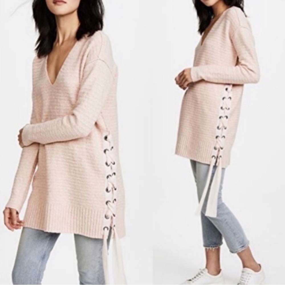 Free People tie side light pink sweater